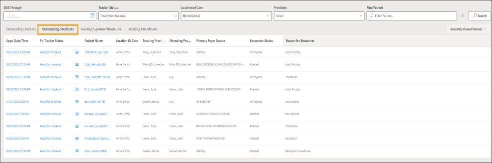 Outstanding Checkouts worklist example with yellow highlight box around the tab